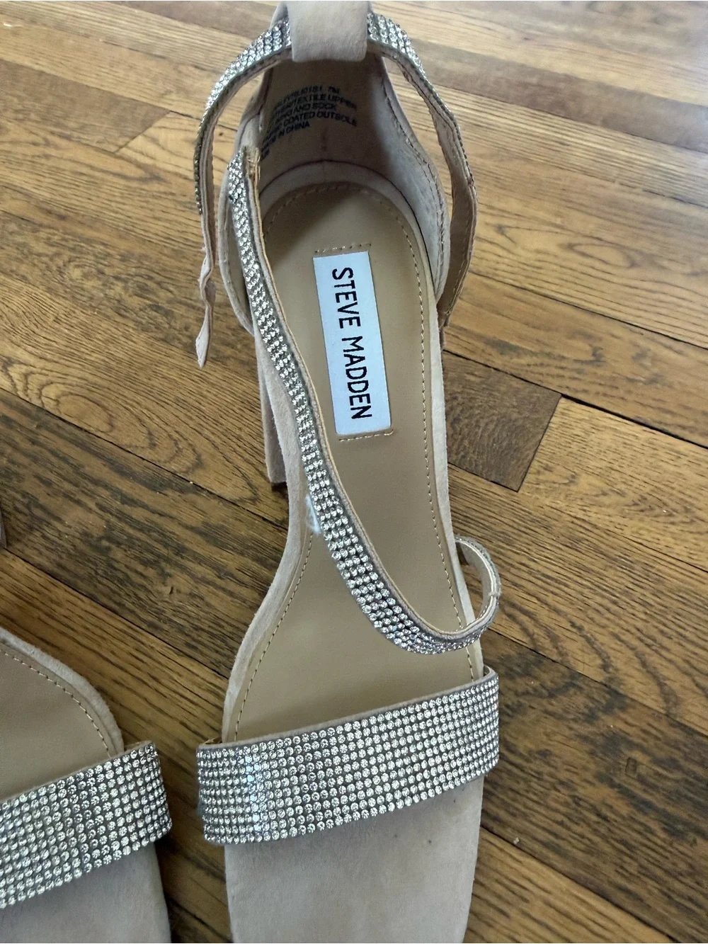 Steve Madden Nude Suede Block Heels with Rhinestone Straps size 7